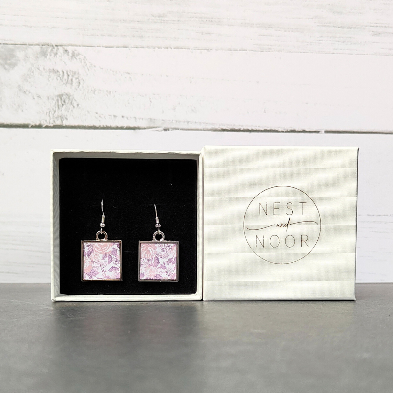 Square Earrings - Purple Florals