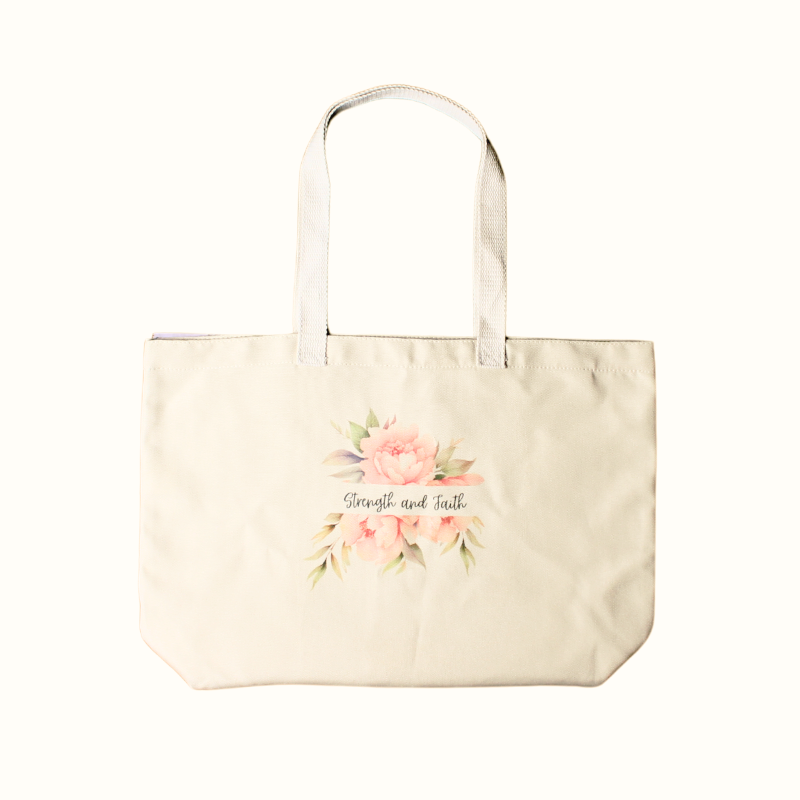 Wide Tote Bag - Strength & Faith