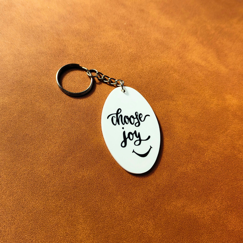 Choose Joy White Acrylic Oval Keyring | Affirmation Keychain