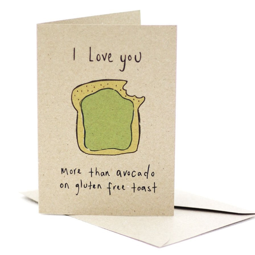 Environmentally Conscious Greeting Cards: Hand-Illustrated and Printed on 100% Recycled Materials. Avo On Toast design