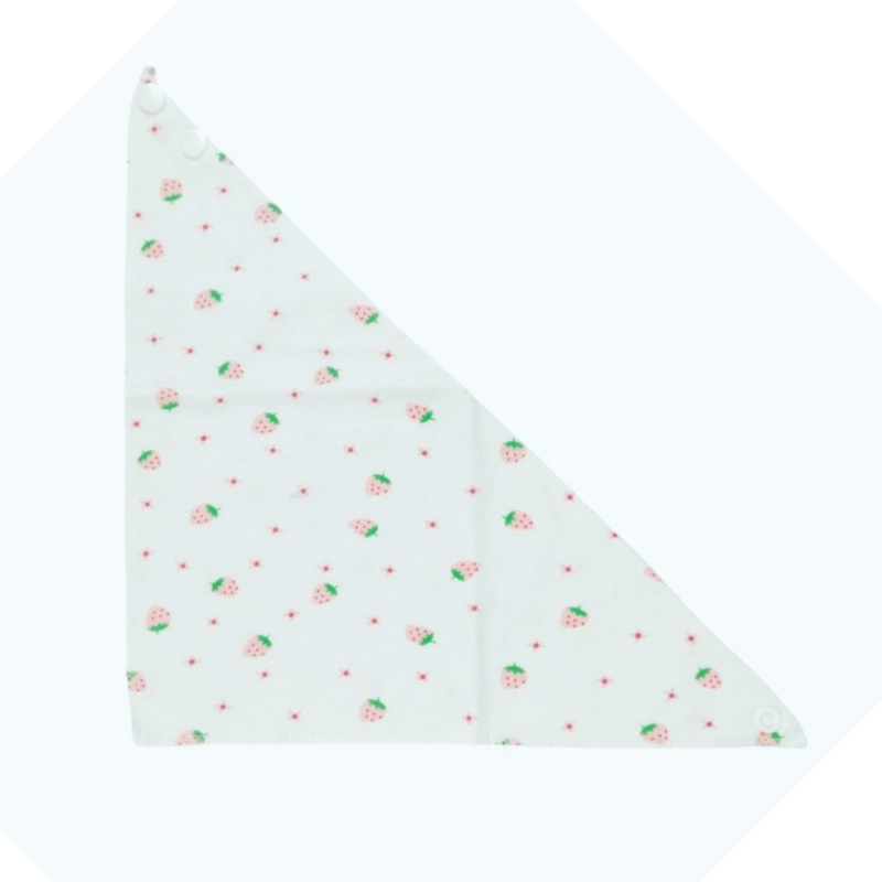 100% organic cotton triangle dribble bibs. Strawberry design displayed flat on a plain white background.