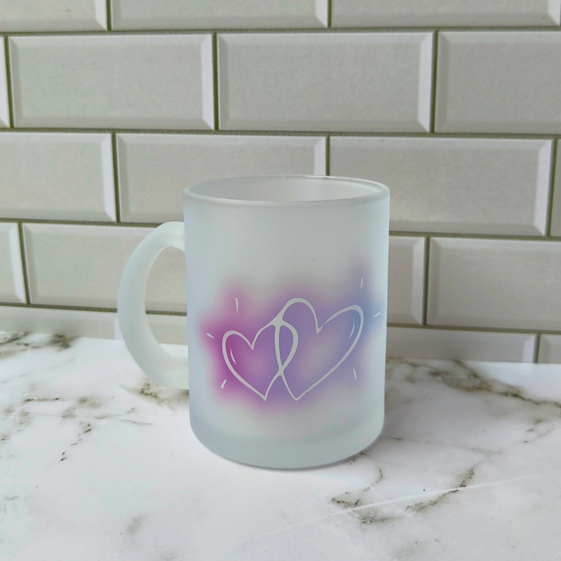 Neon hearts printed frosted glass cup.