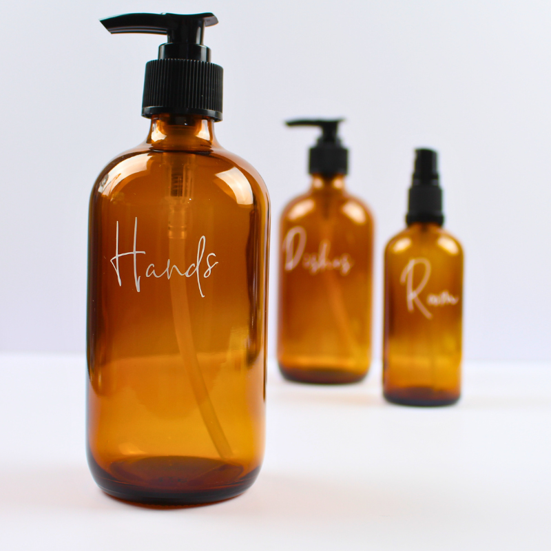 Sustainable 250ml Amber Glass Refillable Bottle For Hand Soap, amber glass collection for home