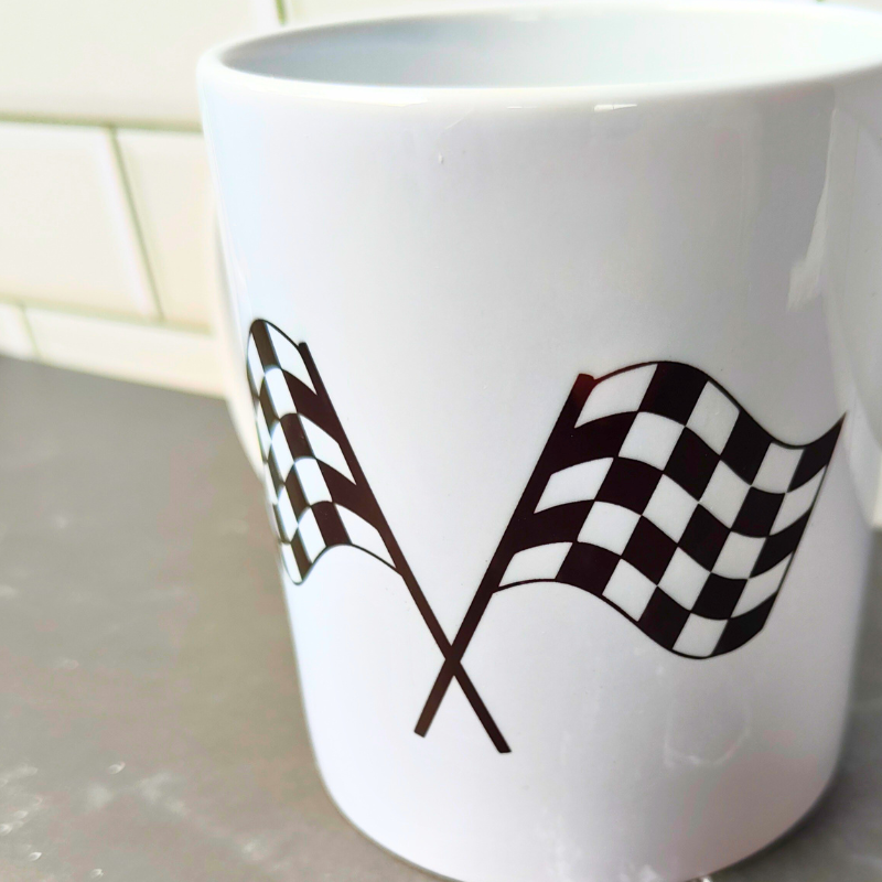 Ceramic racing flags mug for every racing enthusiast. The perfect gift, made in Australia.