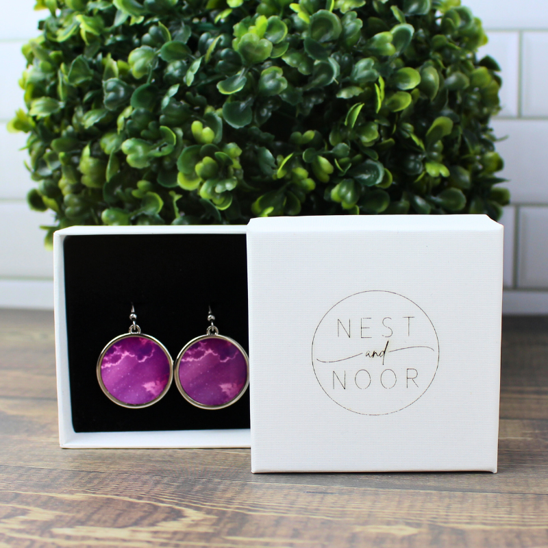 Round Earrings - Purple & Pink Skies