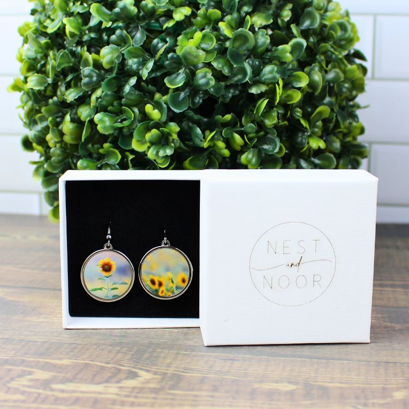 Round Earrings - Sunflower Field