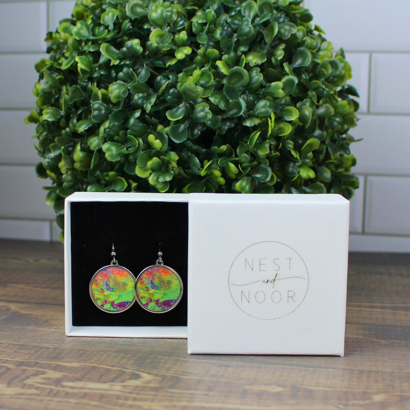 Round Earrings - Opal Print