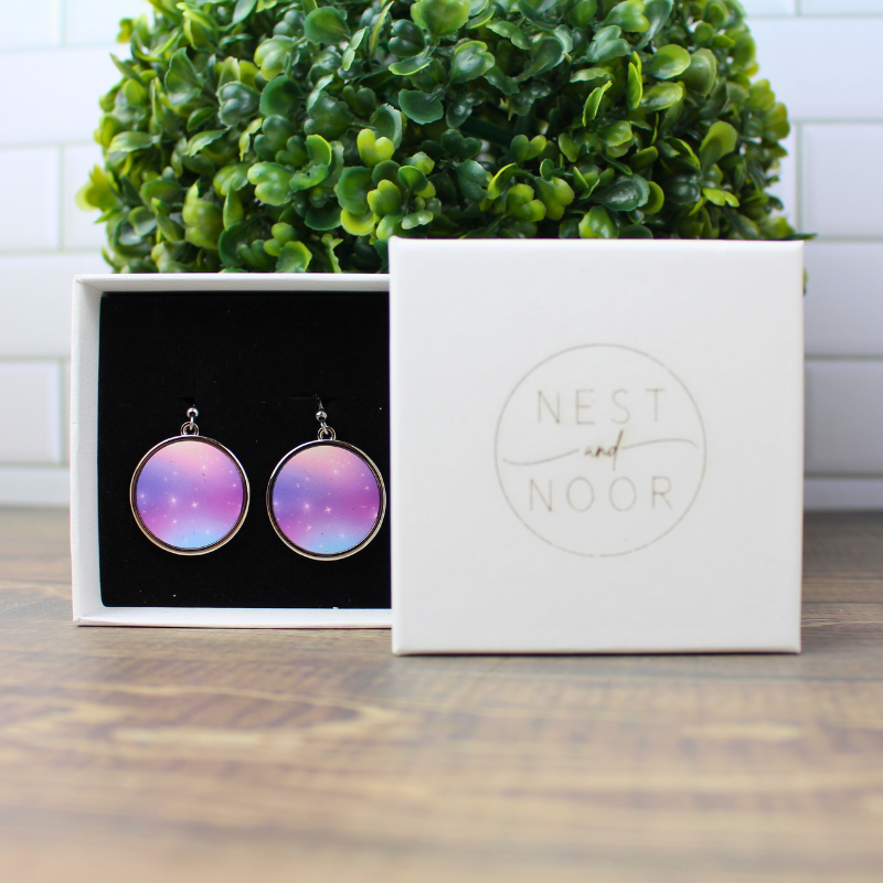 Round Earrings - Purple Sky