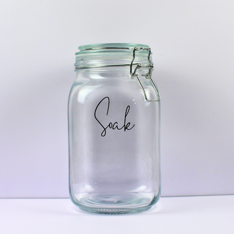 1.5L Glass Container with Clip Top Lid, Soak Label for Stain Remover