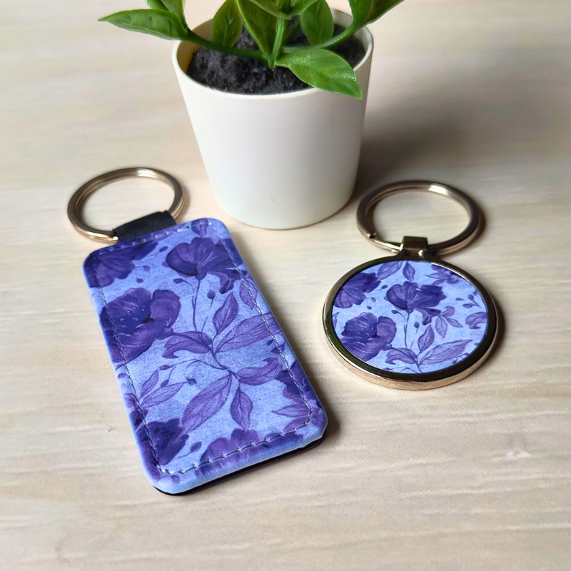 Purple Florals Print Keyring