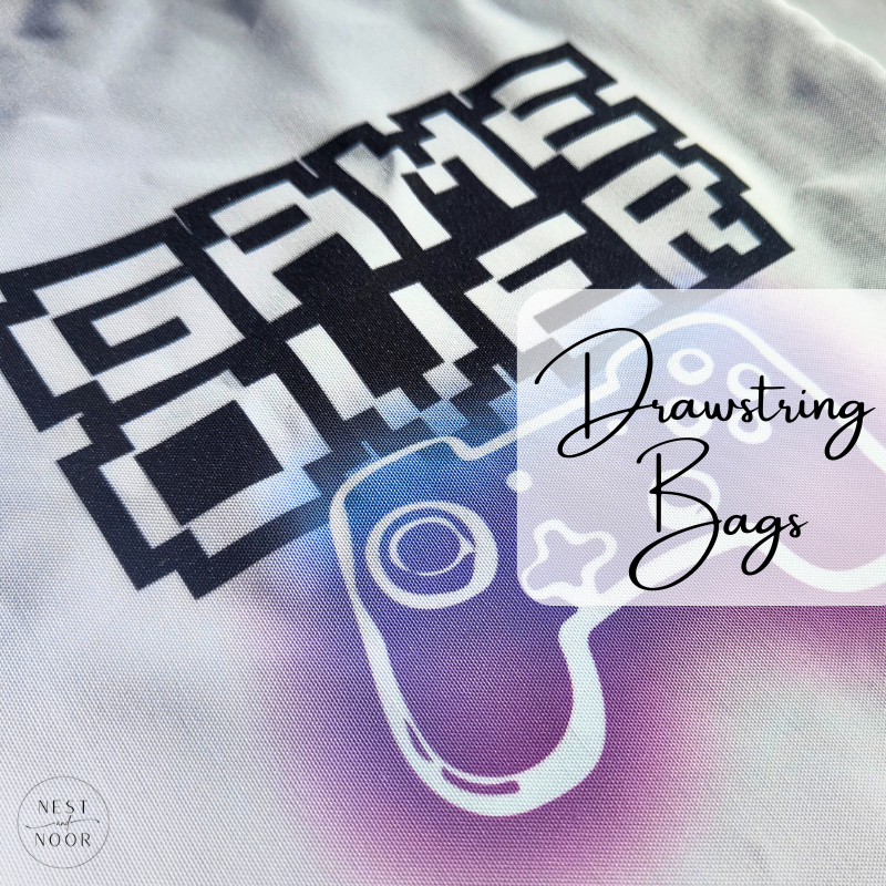 Lightweight drawstring bag with decorative design and practical everyday use