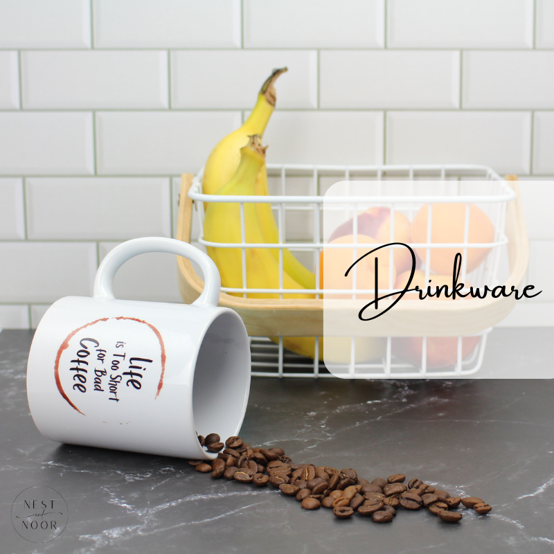 Modern Islamic drinkware collection - mugs, frosted glasses and giftable cups by Nest & Noor.