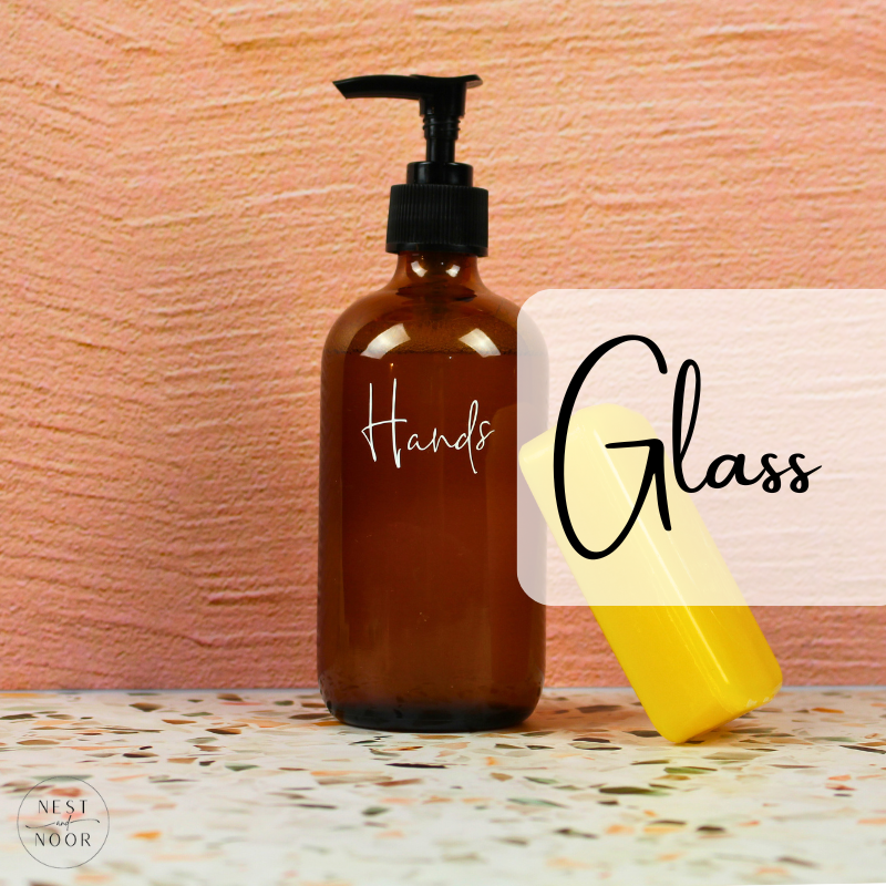 Aesthetic glass storage jar or dispenser with minimalist print