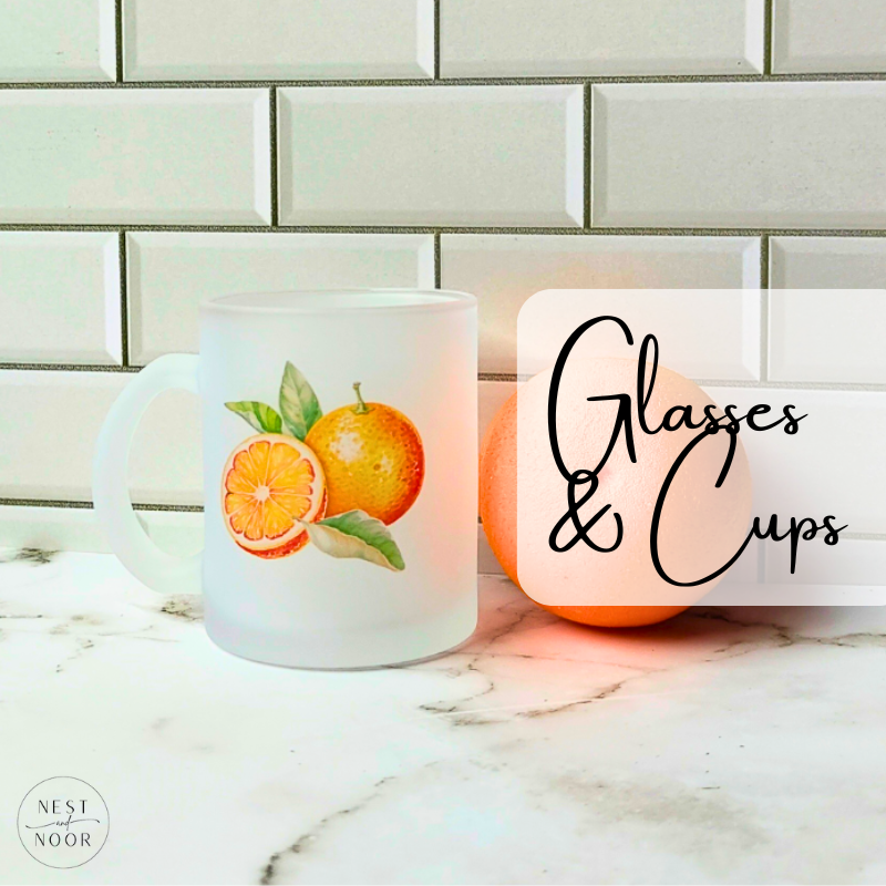 Aesthetic frosted glass cup with minimalist Islamic-inspired print