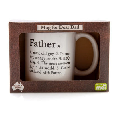 Celebrate Dad's uniqueness with our "Father Definition" Coffee Mug. Mug in box on plain white background.