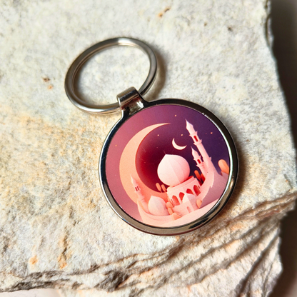 Islamic Mosque printed round keyring - brown.