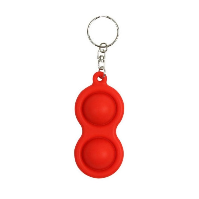 Bendable Silicone 2 Dimple Bubble Pop it Keyring. Red pop it keyring displayed on a plain white background.