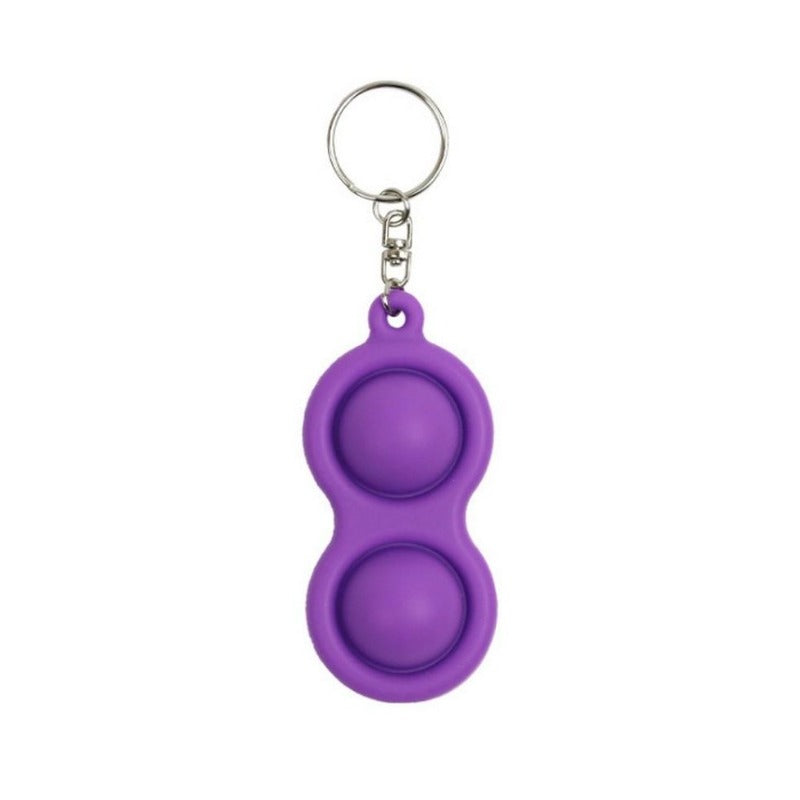 Bendable Silicone 2 Dimple Bubble Pop it Keyring. Purple pop it keyring displayed on a plain white background.