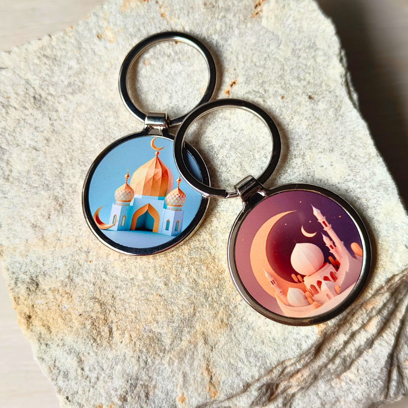 Islamic Mosque Keyrings - blue and brown.