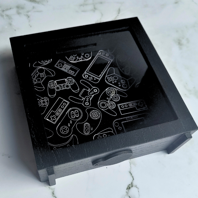 Wooden Money Box - Black & White Gaming