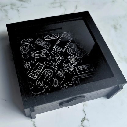 Wooden Money Box - Black & White Gaming