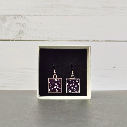 Square Earrings - Black Floral