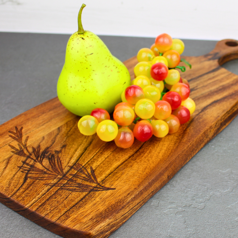 Thyme engraved acacia food serving board