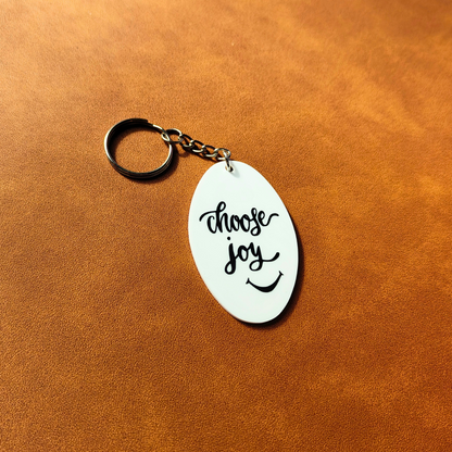 Choose Joy White Acrylic Oval Keyring | Affirmation Keychain