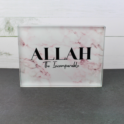 Solid crystal glass decor block - Islamic home decor. Allah the Incomparable print.
