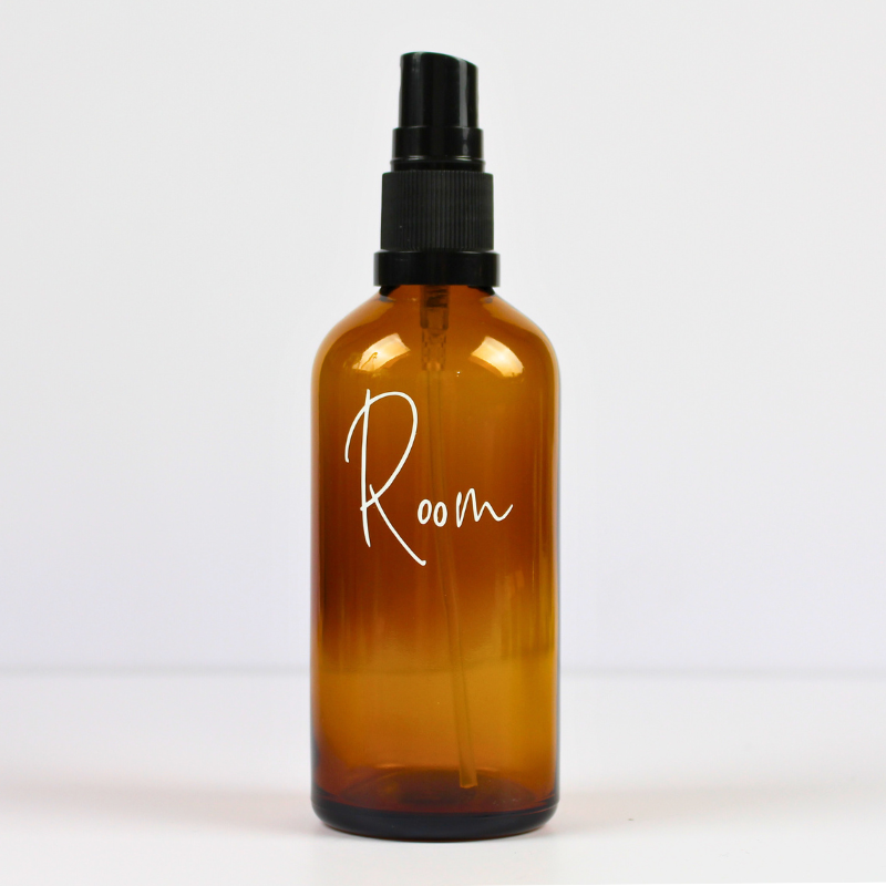 Amber Glass Refillable Bottle 100ml with Spray Atomiser For Room Spray, room spray on white background