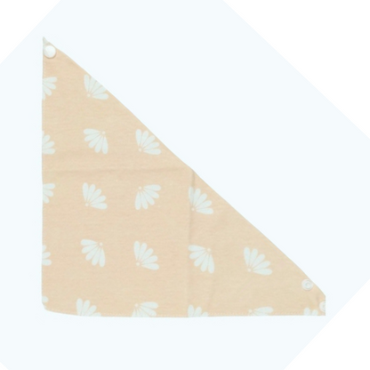 100% organic cotton triangle dribble bibs. Petal fan design displayed flat on a plain white background.