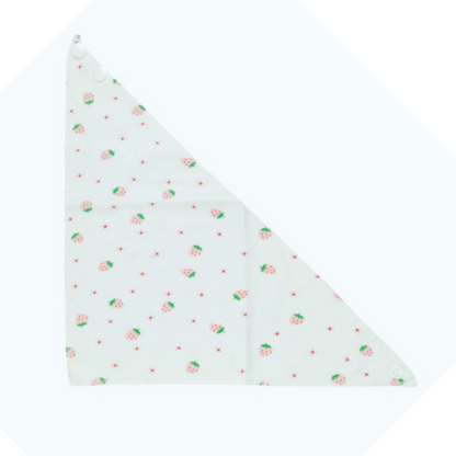 100% organic cotton triangle dribble bibs. Strawberry design displayed flat on a plain white background.