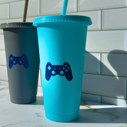 Kids gaming cold cups with playstation design. Reusable gaming cups