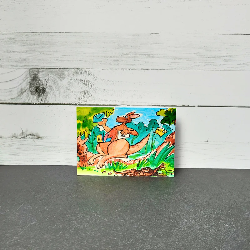 Blue the Postman blank greeting card from the Little Mud collection featuring native Australian animals.