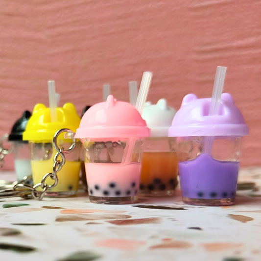 Adorable bubble tea keyrings in assorted colours.