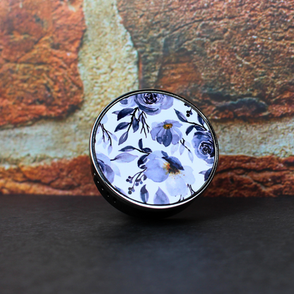 Blue Floral printed reusable car vent air freshener with magnetic front.