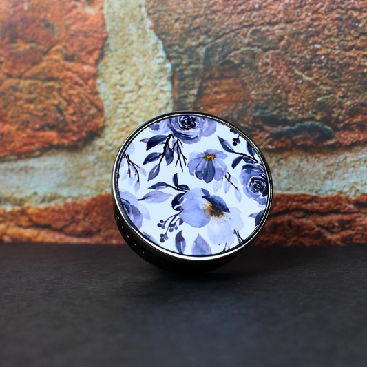 Blue Floral printed reusable car vent air freshener with magnetic front.