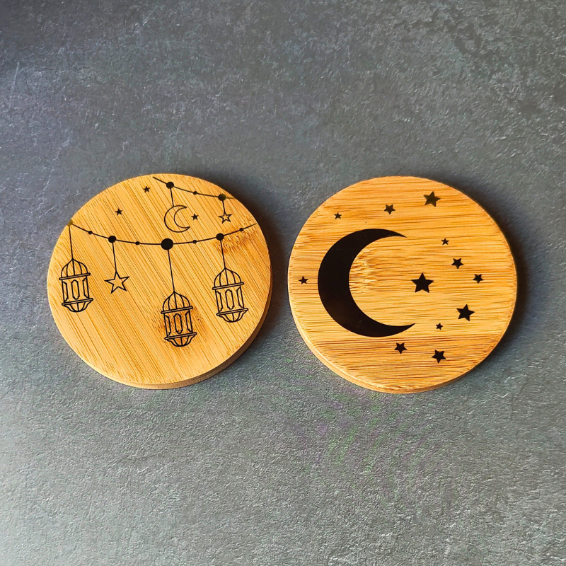 Bamboo Islamic Coasters perfect for the home or office. Display Islam in a subtle way.