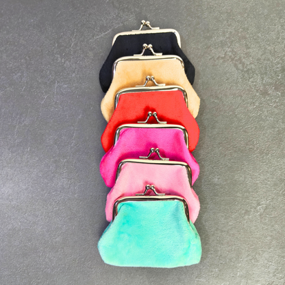Kiss clasp coin purses in a large variety of colours.