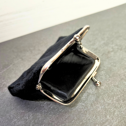 Coin purse for kids with kiss clasp. Vintage purse in black.