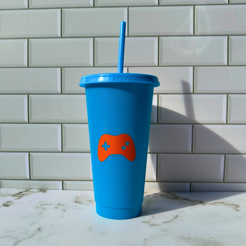 Kids cold cup with gaming controller design. 