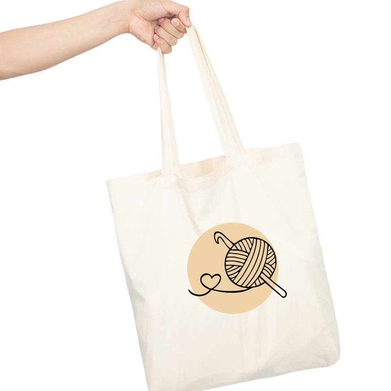 Reusable and eco-friendly tote bag with cute crochet print.