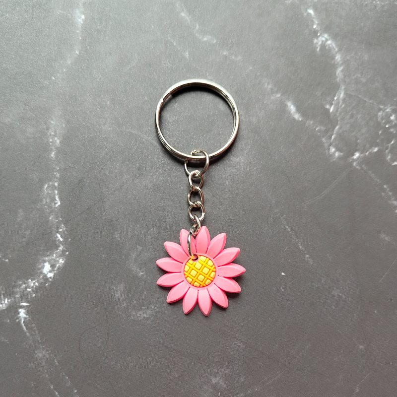 Dark pink and yellow sunflower keyring.