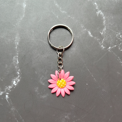 Dark pink and yellow sunflower keyring.