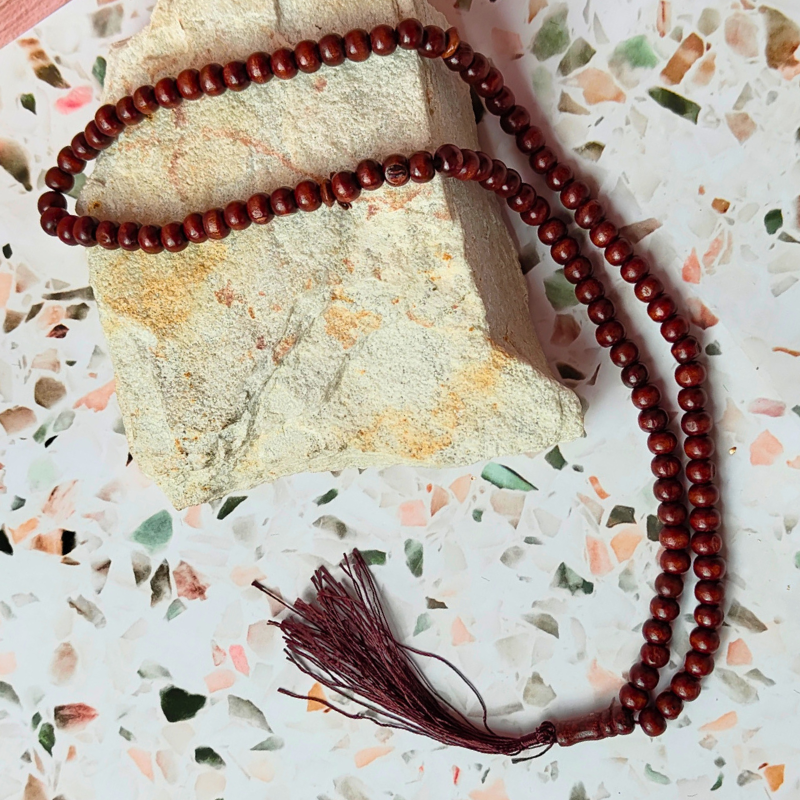 99 bead wooden prayer beads. Islamic Tasbih large 99 beads with tassel. Dark wood-look.