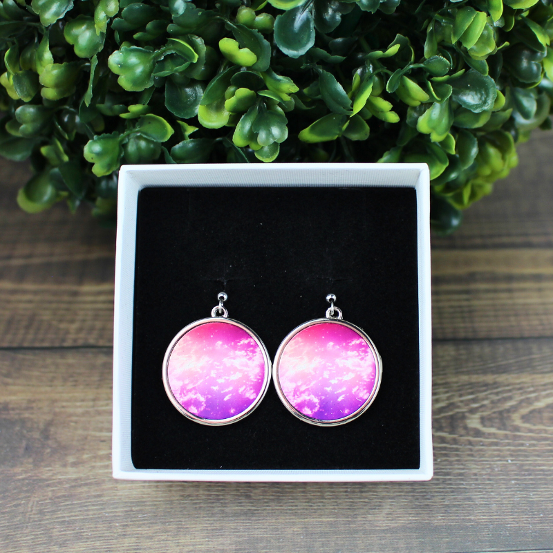 Round Earrings - Pink Cloudy Skies
