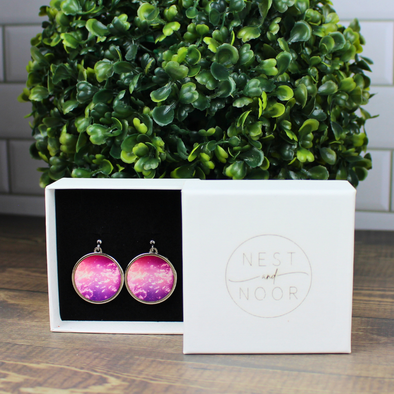 Round Earrings - Pink Cloudy Skies