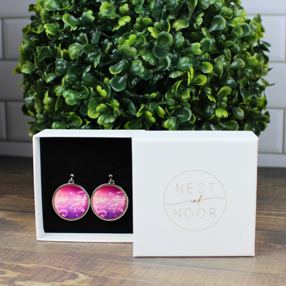 Round Earrings - Pink Cloudy Skies