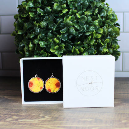 Round Earrings - Sunflowers
