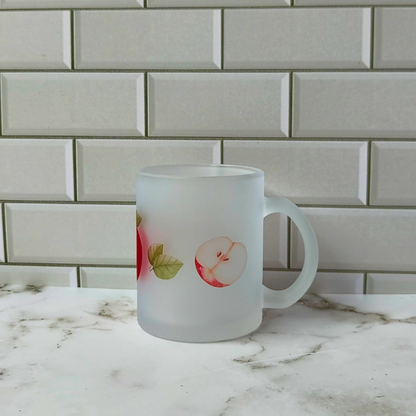 Apples printed frosted glass cup. Unique teacher gift.